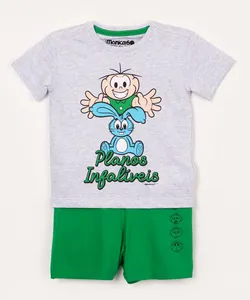 pijama de algodão infantil cebolinha manga curta branco 1