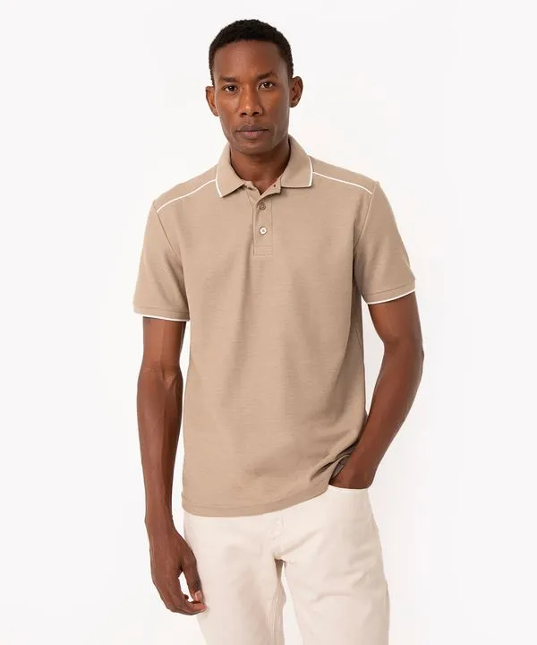 polo comfort com nervuras bicolor bege G