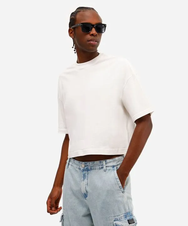 camiseta de algodão cropped off white G