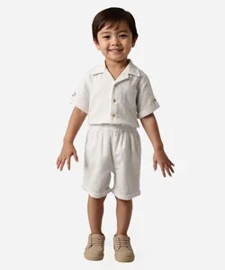 conjunto de algodão infantil curto texturizado branco 3