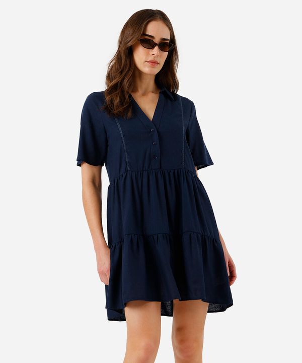 vestido curto feminino com linho azul P