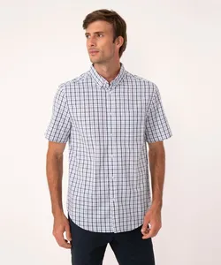 camisa comfort xadrez manga curta azul claro P