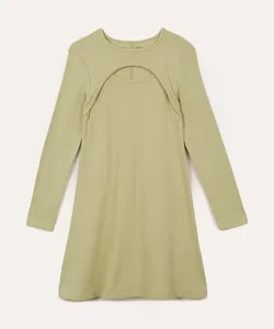 vestido de algodão infantil canelado cut out verde 4