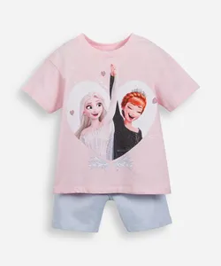 conjunto curto infantil de algodão frozen rosa 5