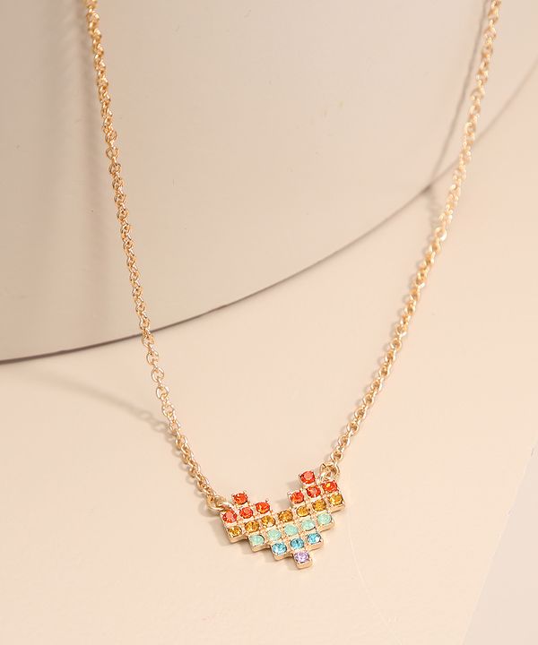 Colar com Pingente de Coração Colorido Dourado Único