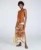 vestido midi feminino alça fina com miçangas coqueiro marrom PP