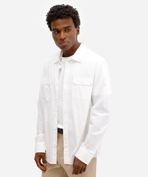 camisa comfort masculina de sarja manga longa branca M