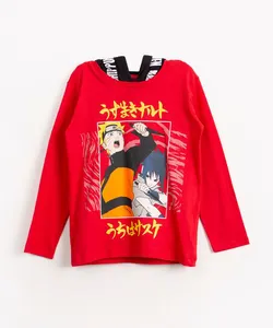 camiseta infantil naruto manga longa com capuz vermelho médio 4