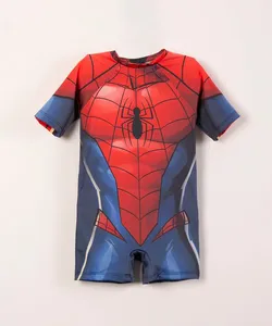 macacão infantil fantasia manga curta homem aranha com proteção uv50 vermelho 8