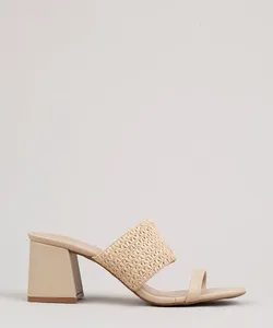 Tamanco Feminino Oneself Salto Quadrado Texturizado Bege 37