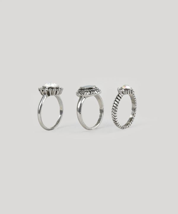Kit de 3 Anéis com Strass Prateado G