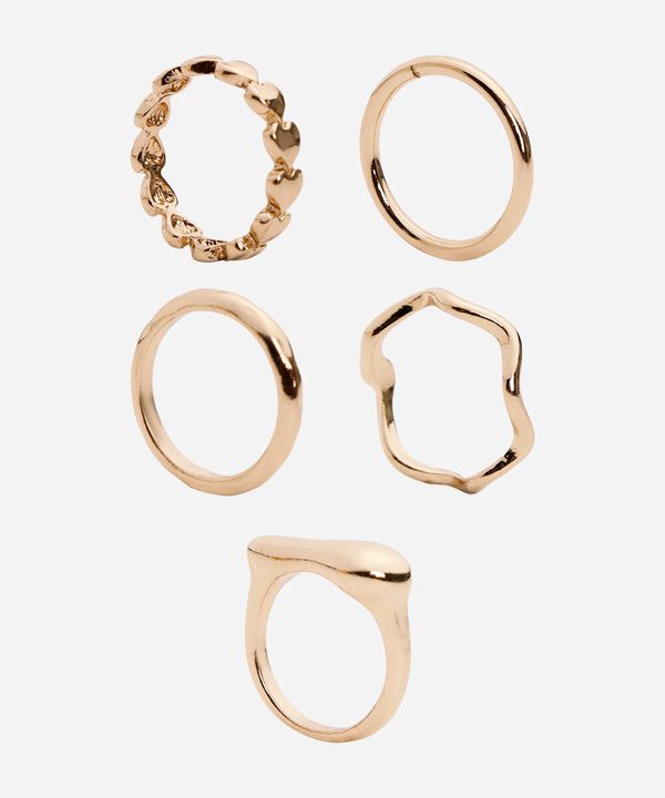 kit de 5 anéis diversos dourado UNICO