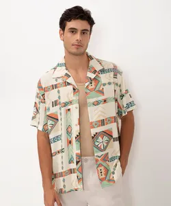 camisa de viscose étnica manga curta branco GG