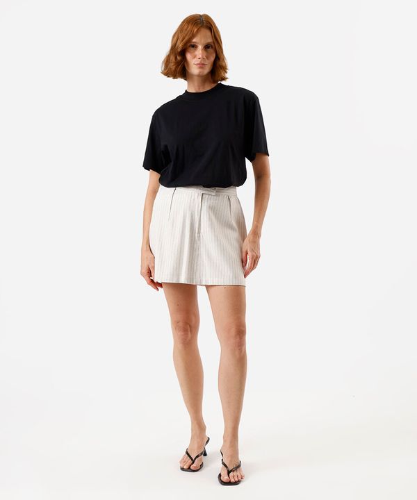 short saia feminino com linho risca de giz bege 40