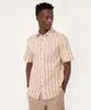 camisa de algodão listrada manga curta bege M