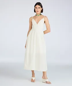 vestido midi feminino alça fina franzido amarelo PP