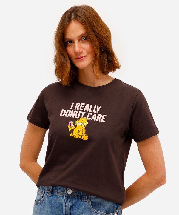 camiseta feminina de algodão garfield marrom P