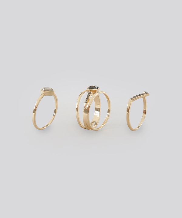Kit de 3 Anéis Femininos com Strass Dourado G