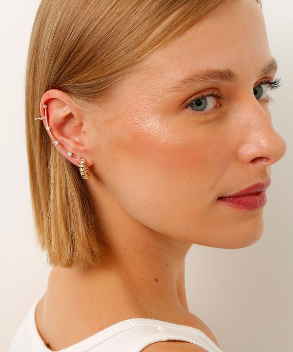 kit par de brinco e earcuff com strass dourado UNICO