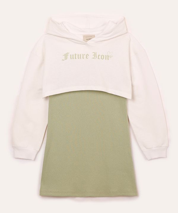 vestido de algodão com sobreposição infantil verde 4