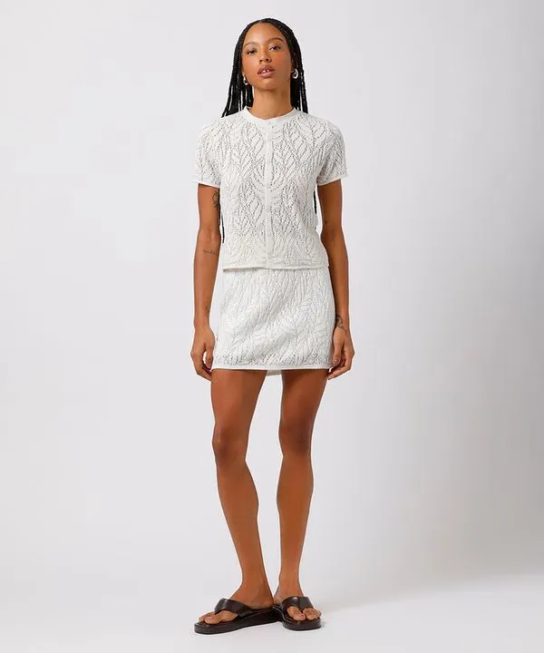 saia curta feminina de tricot texturizado folhagens mindset off white GG