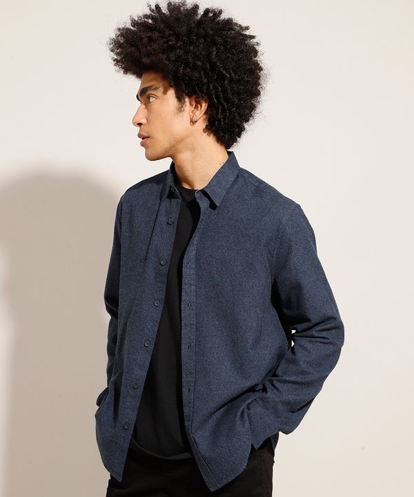 Camisa Tradicional de Flanela Manga Longa Azul Escuro GG