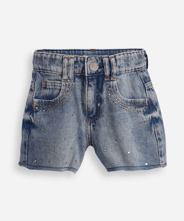 short mom infantil jeans com brilhos azul 10
