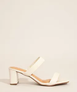 Tamanco Feminino Duas Tiras Salto Quadrado Alto Vizzano Branco 37
