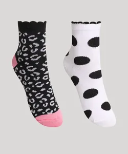 Kit de 2 Meias Infantis Cano Médio Estampadas Multicor 22-25