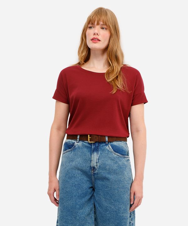 blusa feminina de algodão peruano manga curta vinho GG