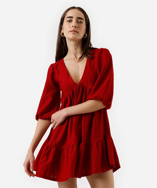 vestido curto feminino de laise com recorte vermelho M