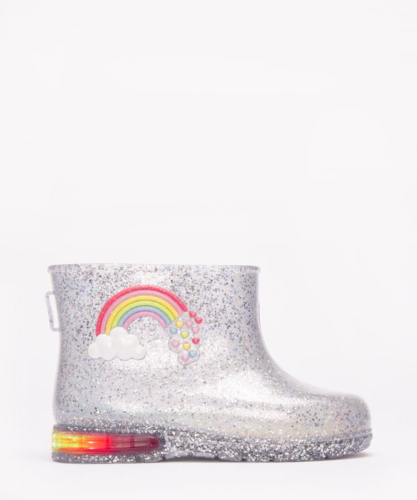 galocha infantil glitter arco-íris com luz prata 25-26