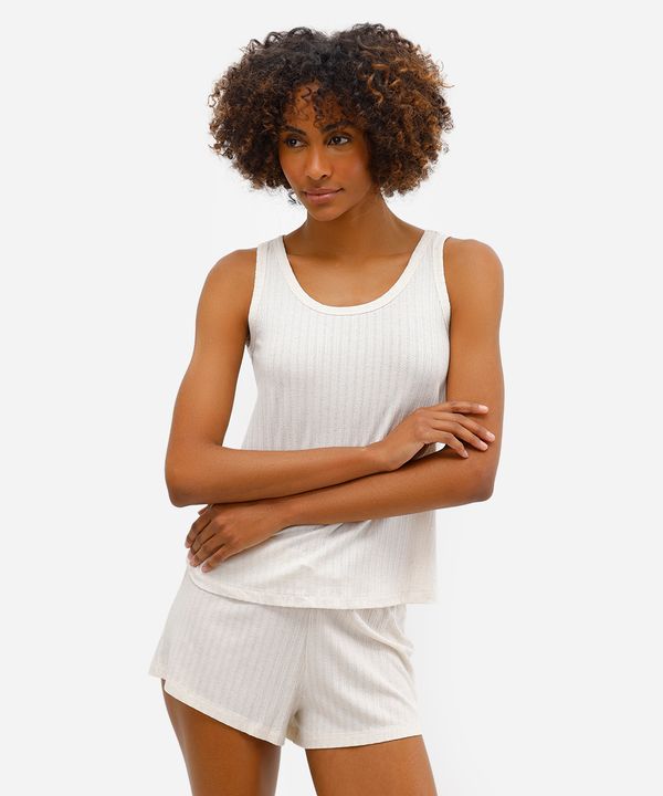 pijama short doll feminino com linho texturizado bege P