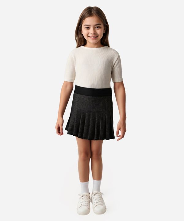 saia curta de viscose plissada infantil preta 4