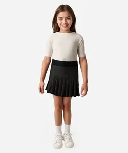saia curta de viscose plissada infantil preta 6