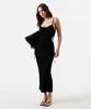 vestido midi de viscose com recortes canelado preto P