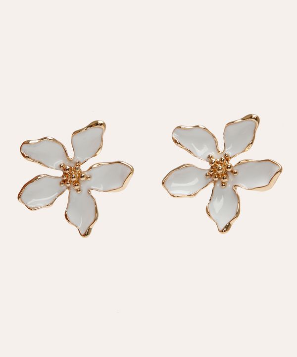 brinco flor esmaltado branco UNICO