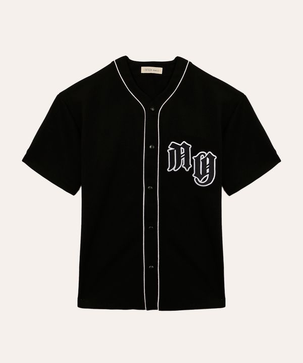 camisa juvenil texturizada com bordado ny preto 14