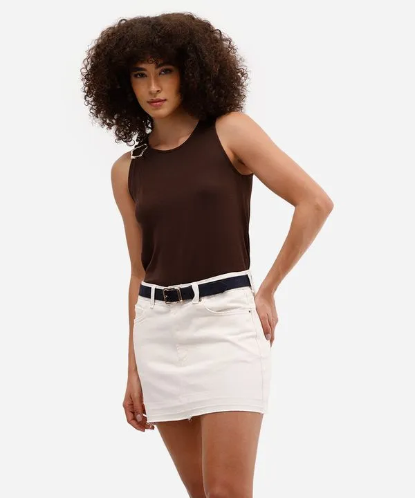minissaia feminina de sarja cintura média barra a fio off white 42