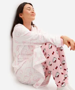 roupão feminino fleece hello kitty com capuz off white GG