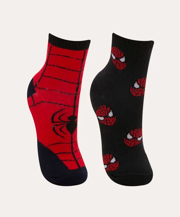 Kit de 2 Meias Infantis Cano Médio Estampadas Homem-Aranha Multicor 34-37
