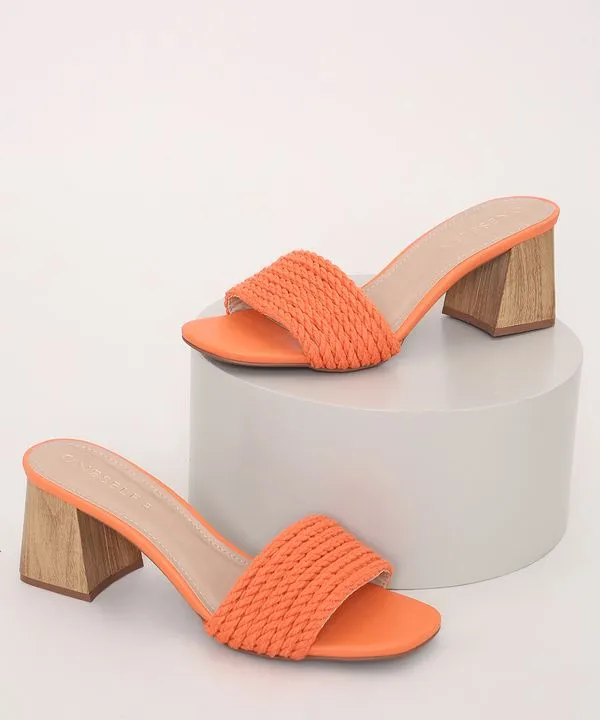 Tamanco Feminino Oneself Salto Alto de Madeira Laranja 35