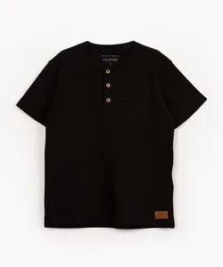 camiseta infantil de malha texturizada manga curta preta 10