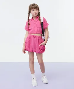 saia com linho infantil parachute com bolsos pink 4
