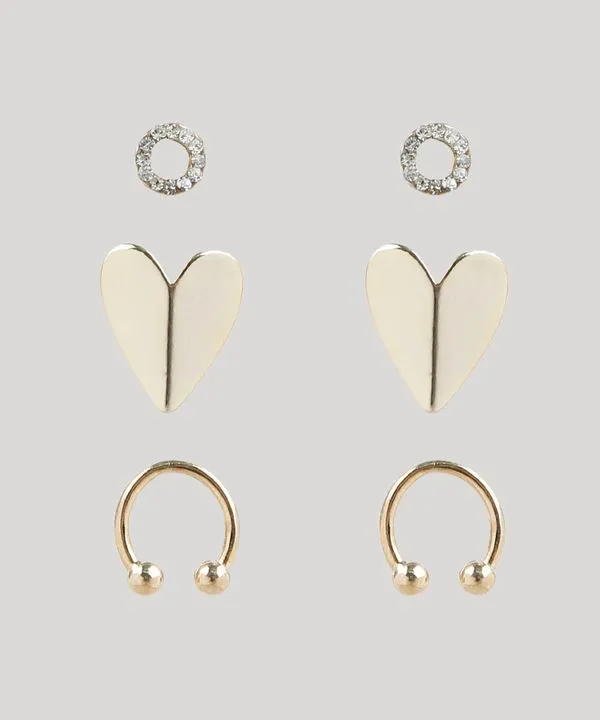 Kit de 3 Brincos Femininos com Strass Dourado Único