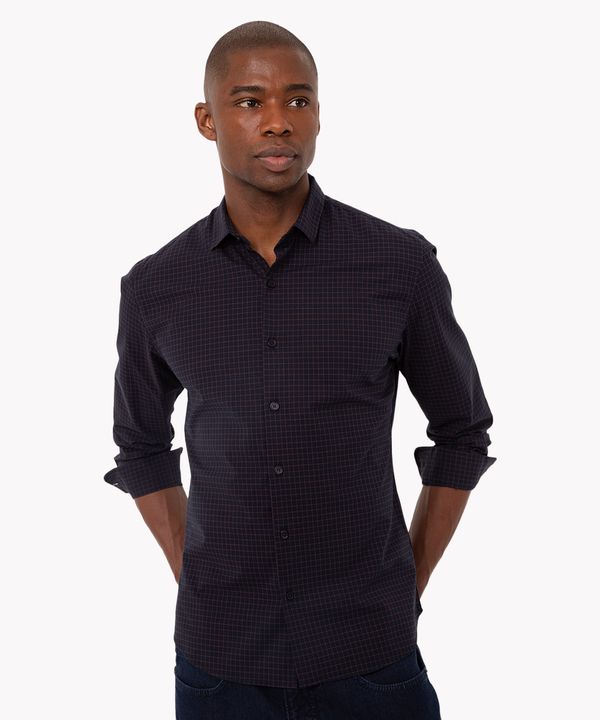 camisa slim fit xadrez manga longa azul marinho P