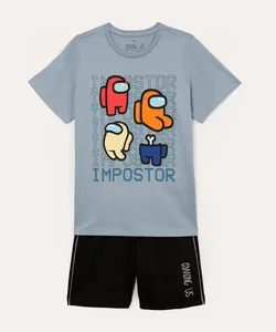 pijama curto infantil de algodão among us azul 12