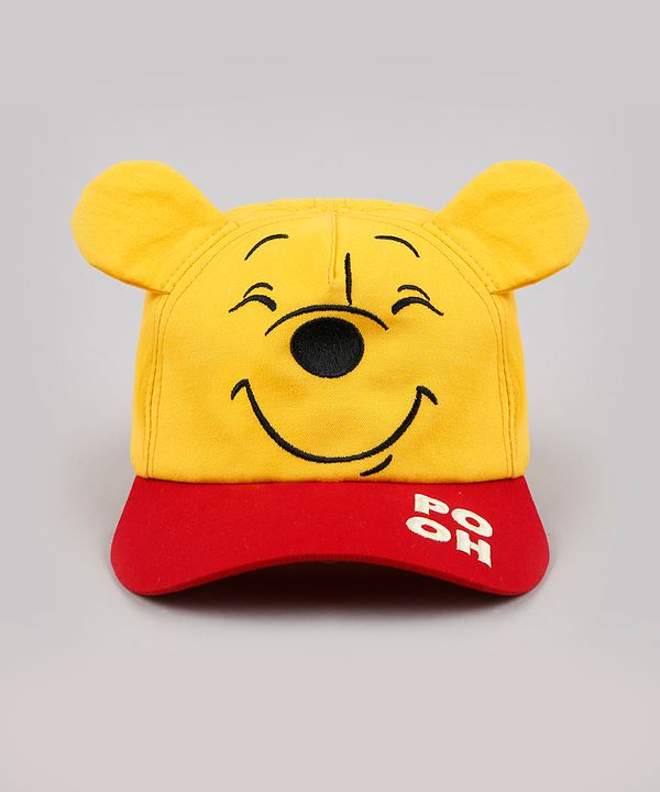 Boné Infantil Aba Curva Ursinho Pooh com Orelhinhas e Bordado Amarelo M
