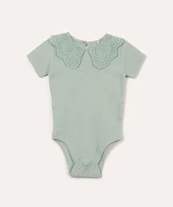 body infantil de algodão gola boneca manga curta verde 9-12
