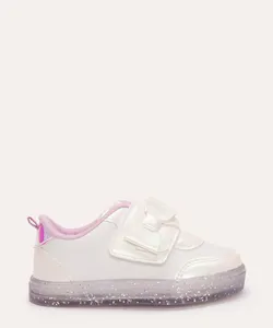 tênis infantil holográfico com velcro e laço branco 20